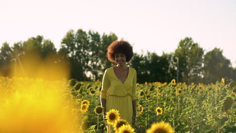 Mujer-Joven-En-Un-Campo-De-Girasoles