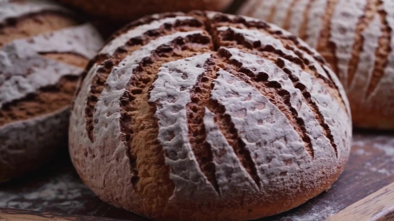 Freshly Baked Artisan Sourdough Bread Loaves in Wooden Tray