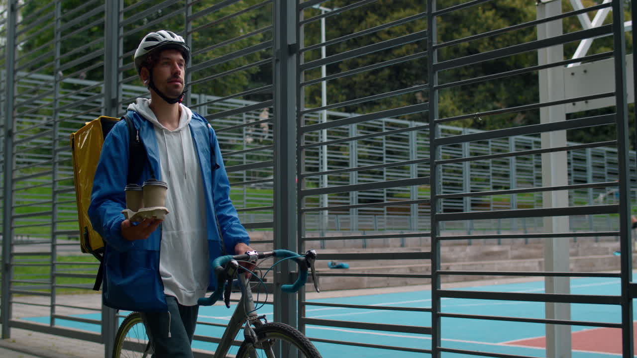 Food delivery courier with bicycle
