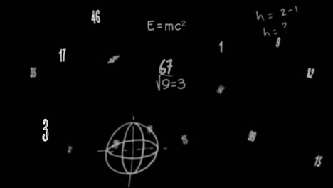 Animation-of-mathematical-equations-and-numbers-on-black-background