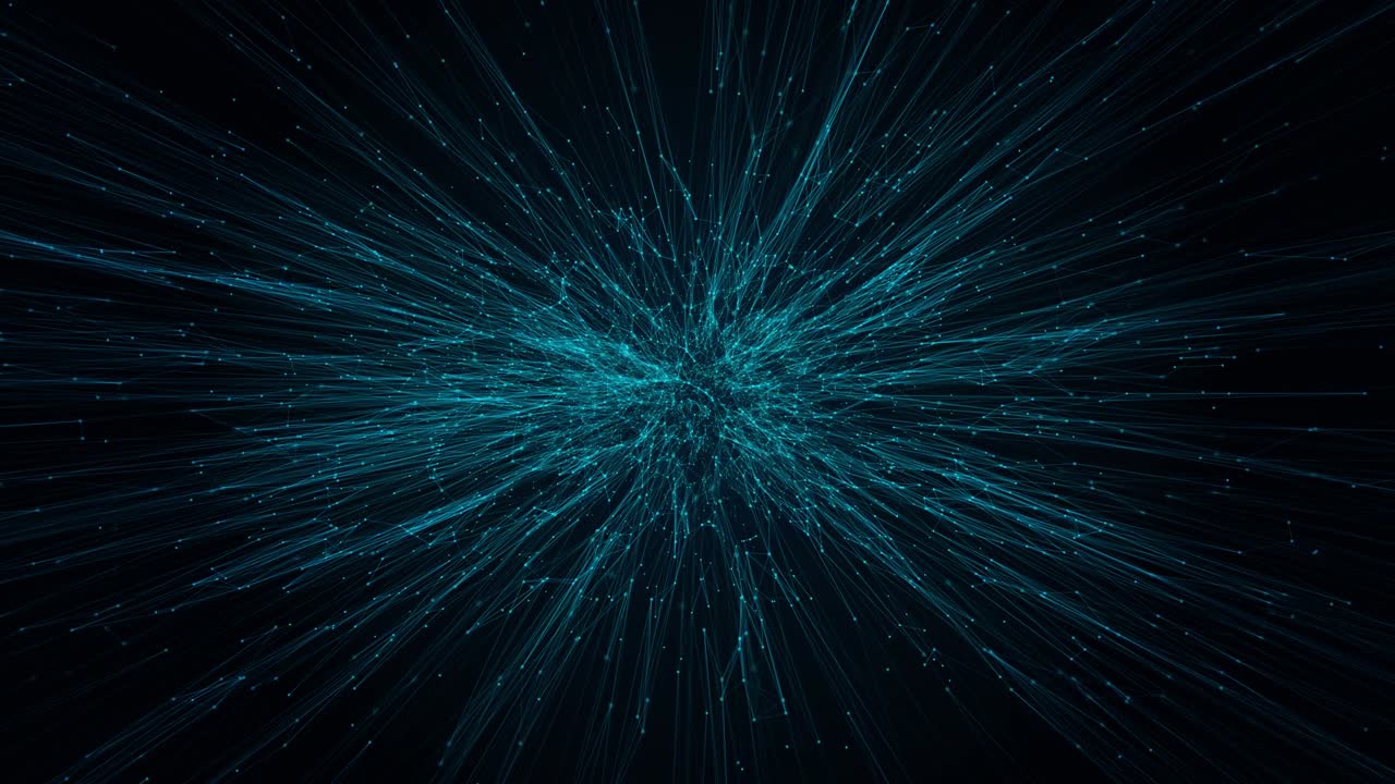 Abstract digital technology system platform dot line light connecting cyber space flow background, future innovation technology abstract presentation background concept, 3D Rendering tilt pan view.