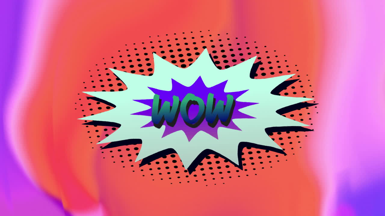 Animazione del testo "wow" su uno sfondo con motivo retrò vivace