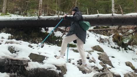 winter hiking in snowy mountains