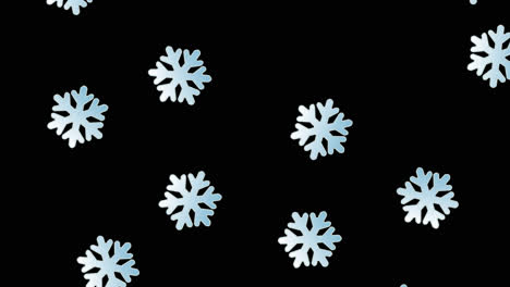 dibujos animados de animación de estilo plano de copos de nieve azules y blancos claros que caen desde arriba y desaparecen en la parte inferior