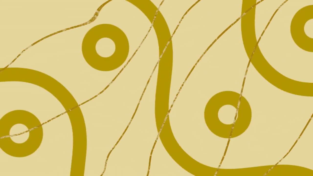 animación de delgadas hebras de oro sobre curvas y círculos de oro sobre fondo amarillo