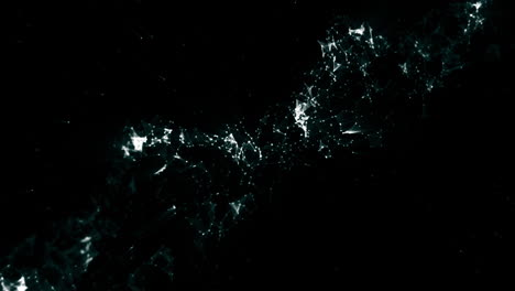 rotating nebulus shape of glowing white points and connected lines floating on a black background