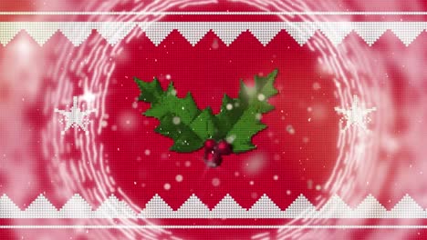 Animation-of-christmas-shapes-over-leaves-on-red-background