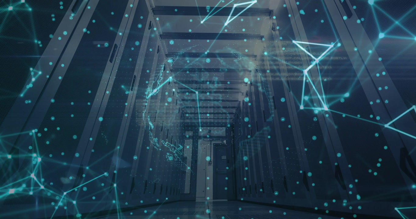 Fading network nodes and lines initiating wireframe globe rotating and visualizing connections