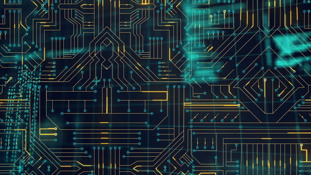 animación del procesamiento de datos a través de conexiones de microprocesador contra un fondo gris