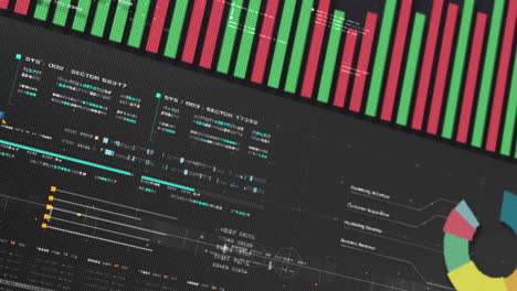 Business-stock-market,-trading,-info-graphic-with-animated-graphs,-charts-and-data-numbers-insight-analysis-to-be-shown-on-monitor-display-screen-for-business-meeting-mock-up-theme