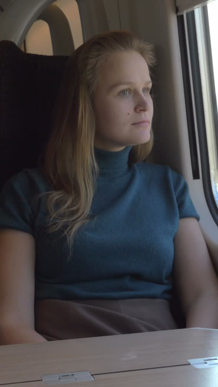 Woman on a Train Looking Out the Window