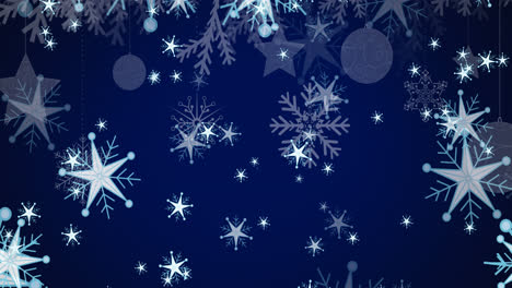 Animation-of-christmas-snowflakes-falling-on-dark-blue-background