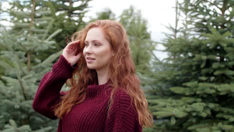 Hermosa-Mujer-En-El-Bosque-De-Coníferas