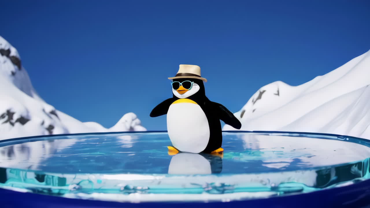pingüino gracioso con gafas de sol en el hielo