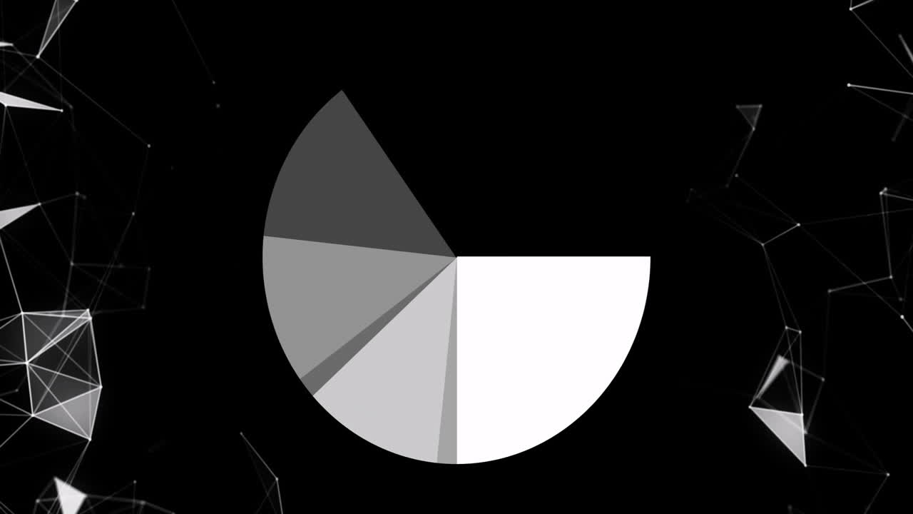 Geometric shapes and lines forming monochrome pie chart on black background