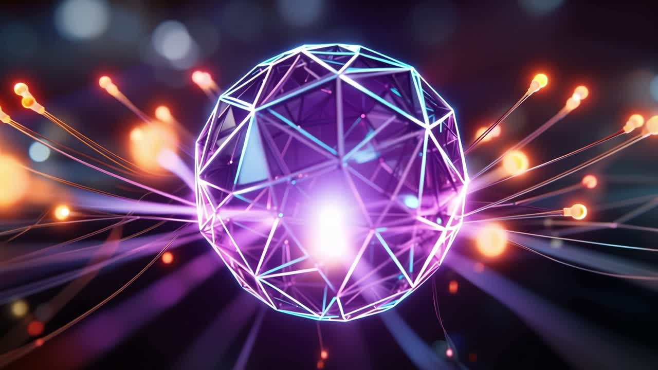 Sfera Geometrica Futuristica Con Rete Luminosa E Raggi Di Luce