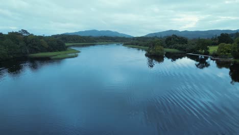 Aerial-view-over-the-Garavogue-River-at-dusk,-Sligo