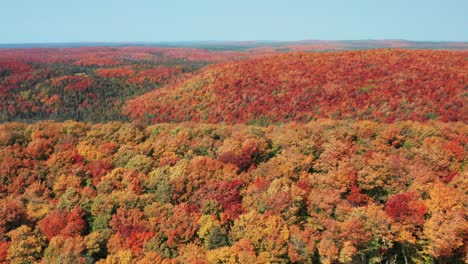 Vista-Aérea-Volando-Sobre-Colinas-Onduladas-Con-Bosque-Denso-Y-Hermosos-Colores-De-Otoño---Día-De-Drones