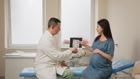 doctor discussing ultrasound results with pregnant woman