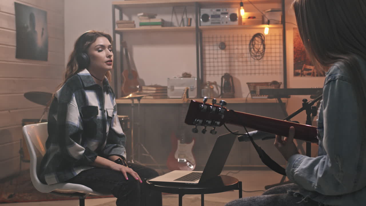 Rock Girls Recording Music In Studio
