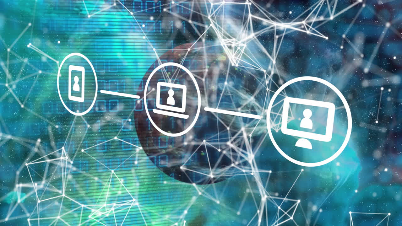 animación de la red de conexiones con iconos en todo el mundo