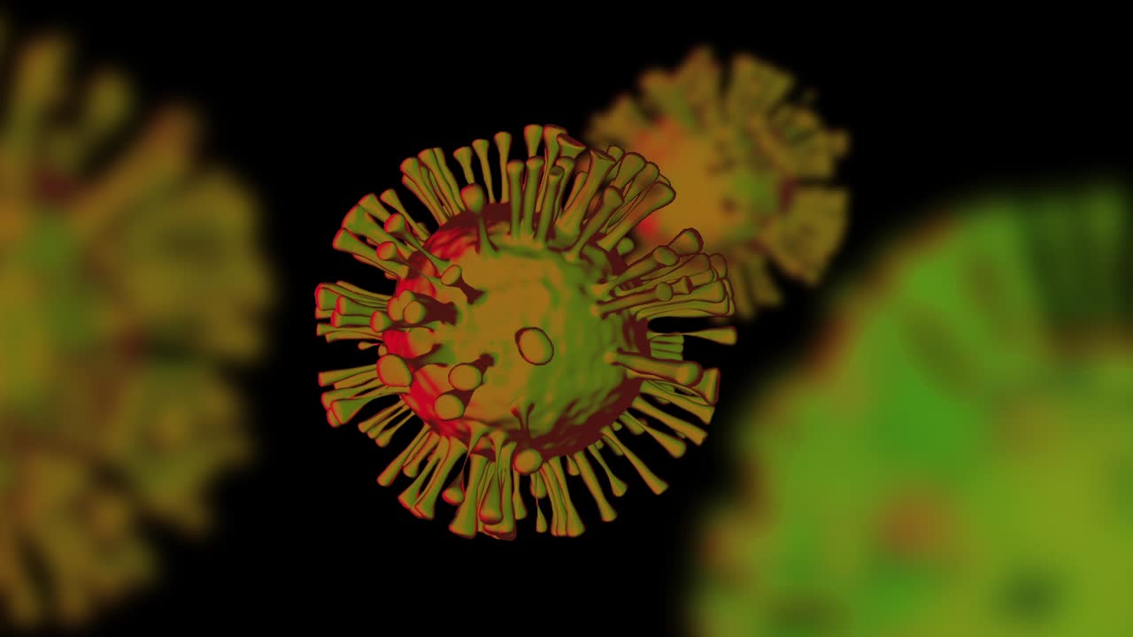 Un gruppo di coronavirus contagiosi che ruota su uno sfondo nero