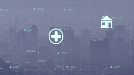 Animation-of-data-processing-with-icons-over-cityscape