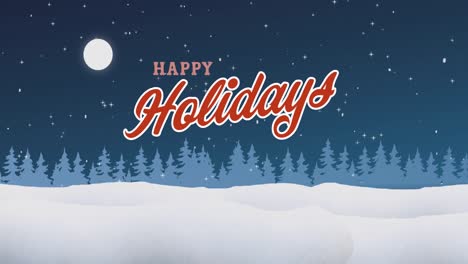 animation of christmas greetings text over winter scenery