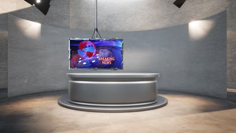 3d virtual tv studio news , tv on wall.3d virtual news studio background loop