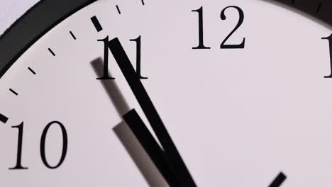 Close-White-Wall-Analog-Ticking-Clock-Shows-The-Second-And-Minute-Hands,-Midnight-Video