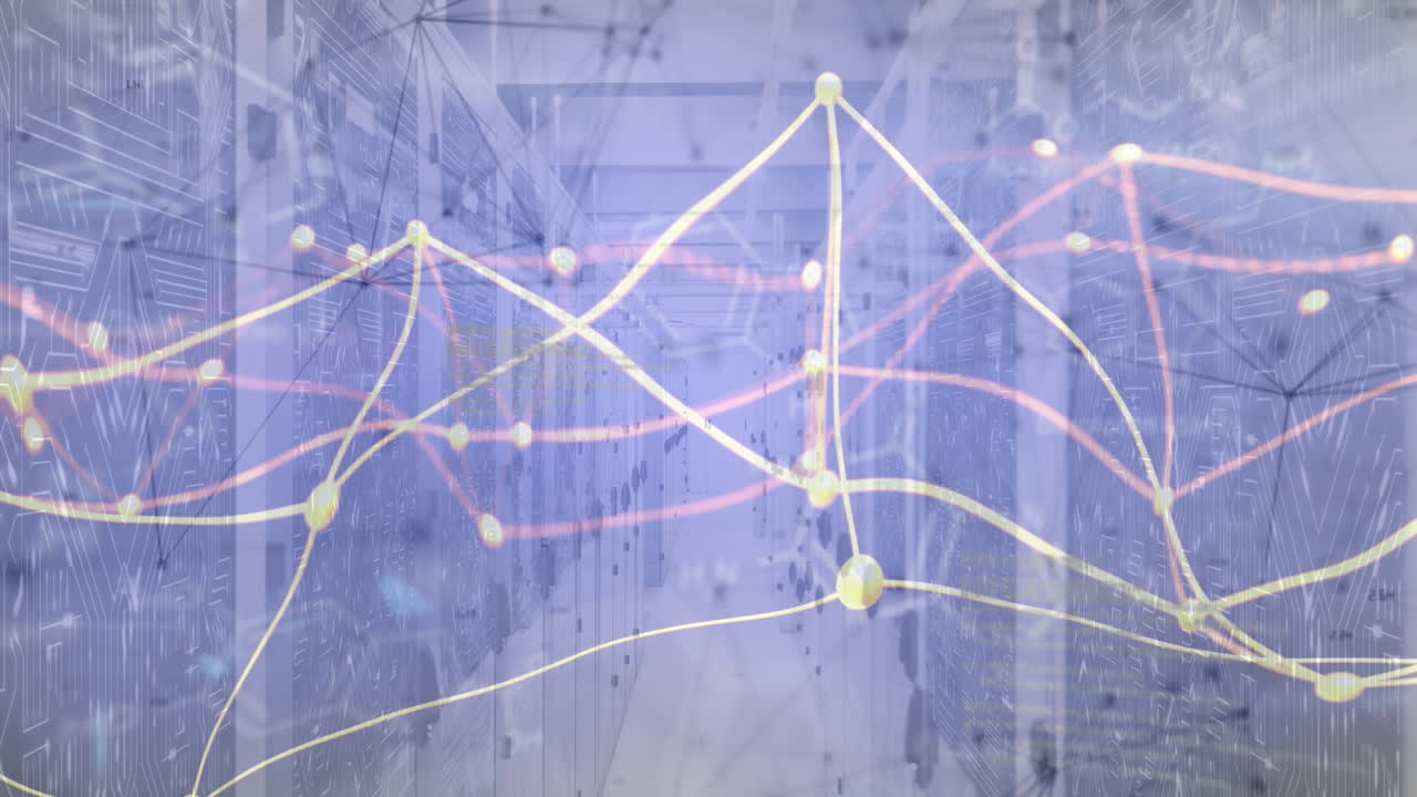 컴퓨터 서버 에 떠있는 연결 네트워크와 연결 점의 애니메이션
