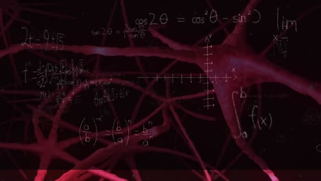 Animation-of-nerve-connections-over-mathematical-equations-on-black-board