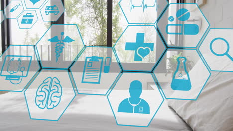 animation of medical icons over hospital bed