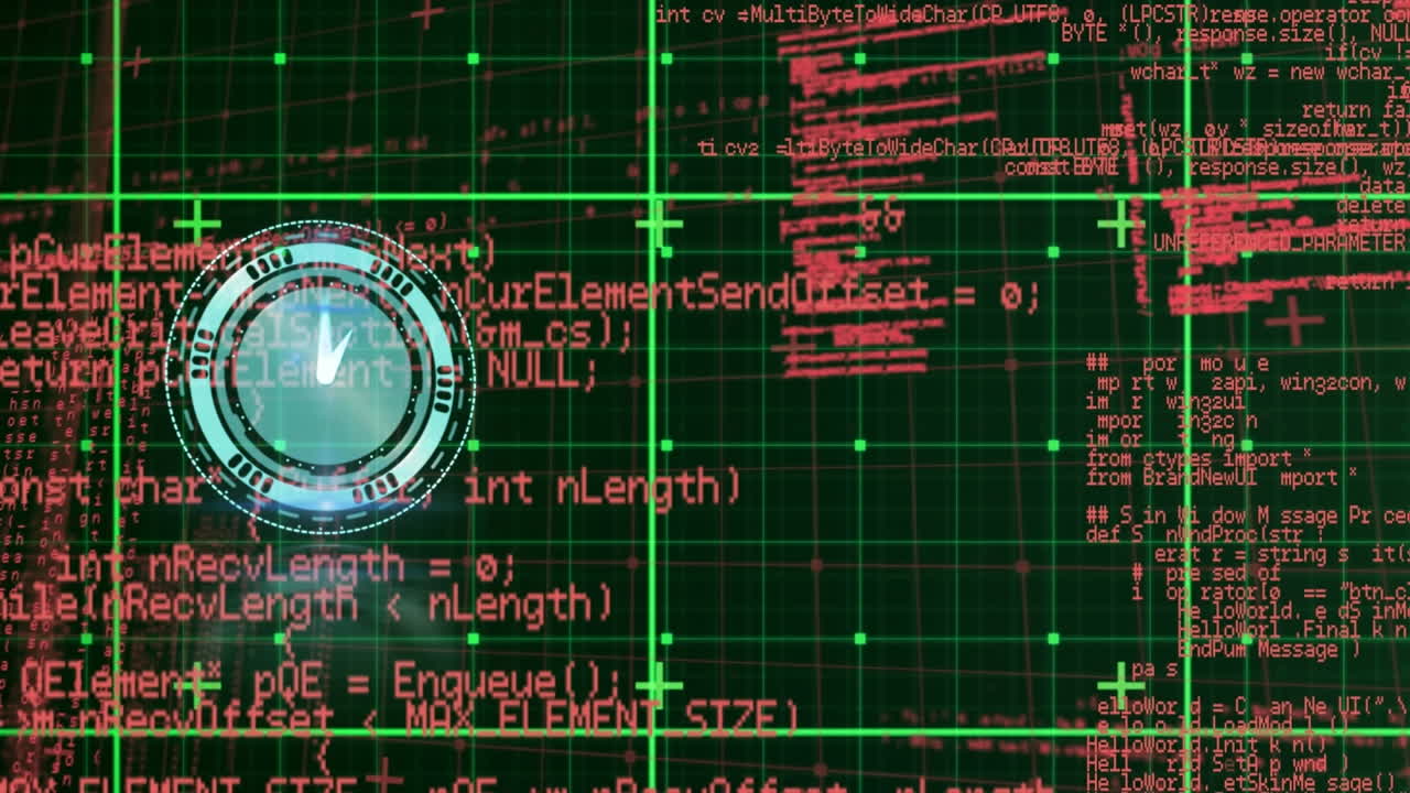 Animation of clock ticking over data processing on grid