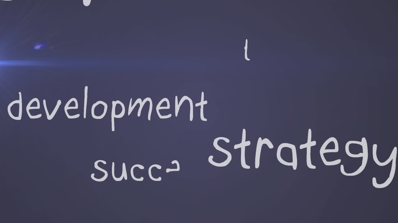 단어 개발 및 전략 및 성공 및 비즈니스 계획의 애니메이션 보라색 배경