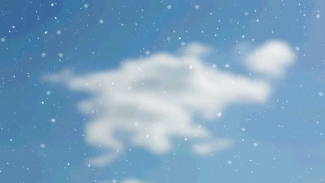 animation of snow falling over clouds and blue sky