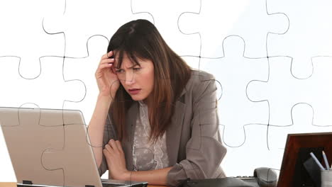 white figure holding jigsaw pieces to solve business problem