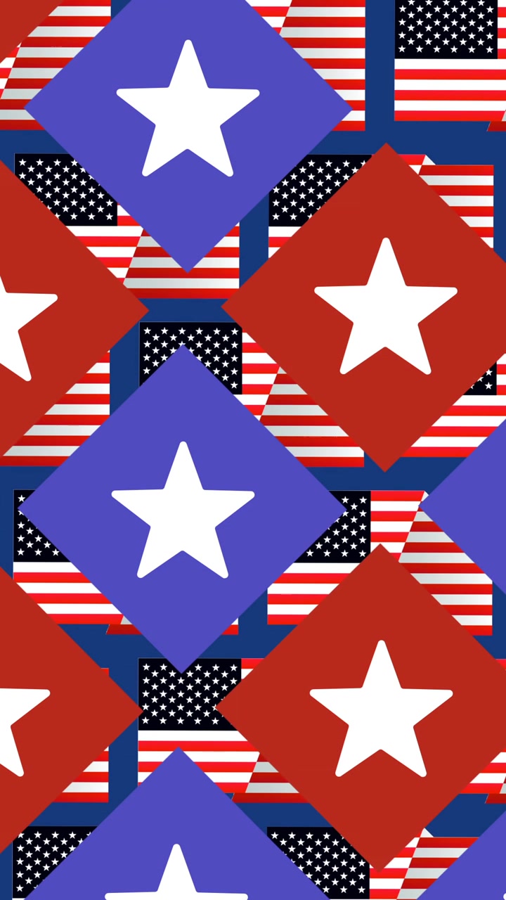 Animation of stars and squares over american flags