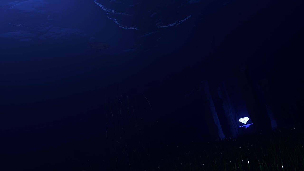 un pez nada a través de agua oscura y bioluminescente