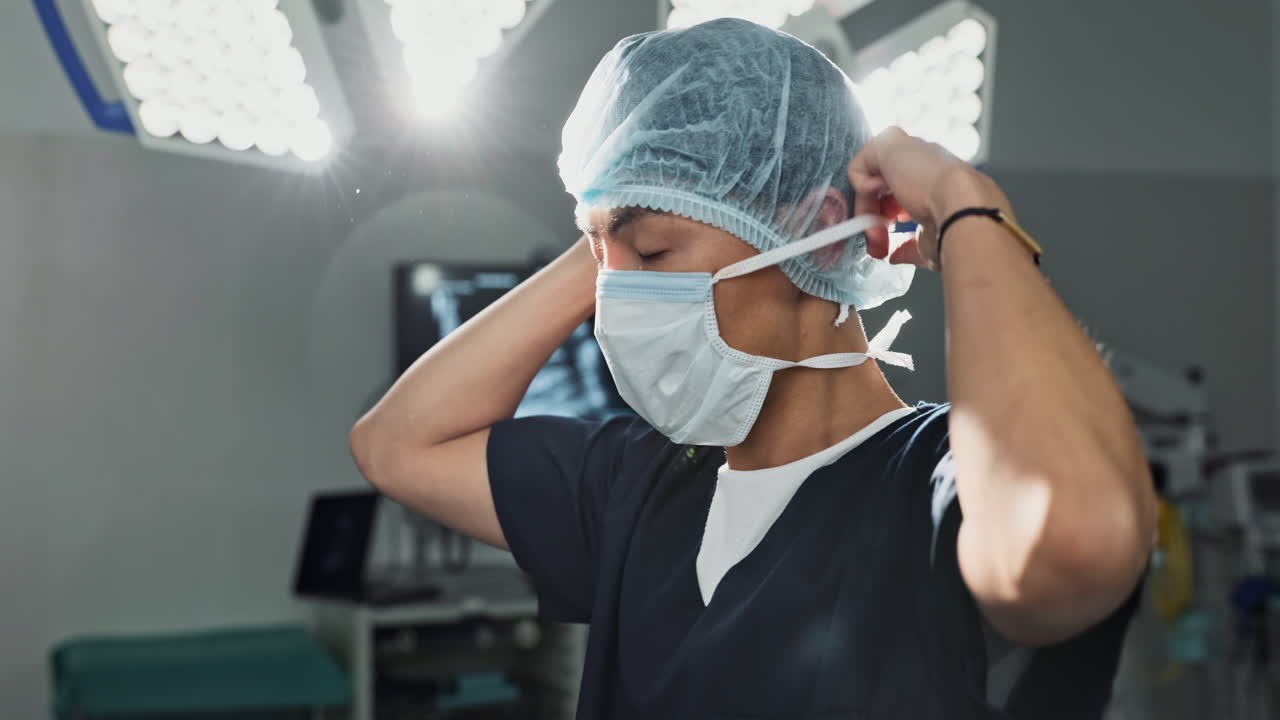 cirugía, médico y hombre con máscara facial en el hospital