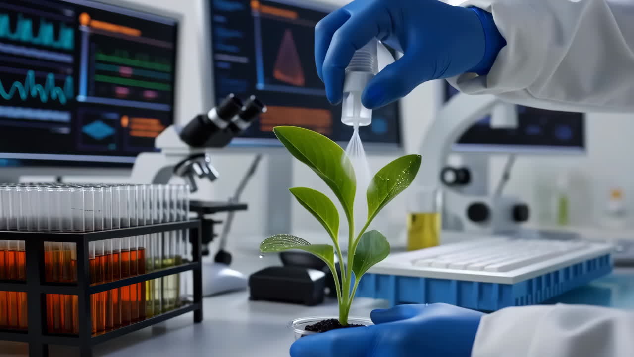 Biotechnology Research: Scientist Nurtures Plant Growth in Laboratory