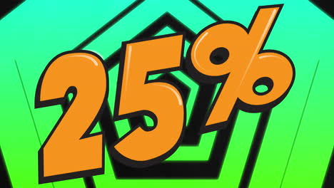 animation of rotating pentagons and 25 percent off on green background