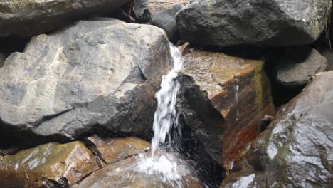 static shot of beautiful nature water flowing smoothly between rocks, sri lanka