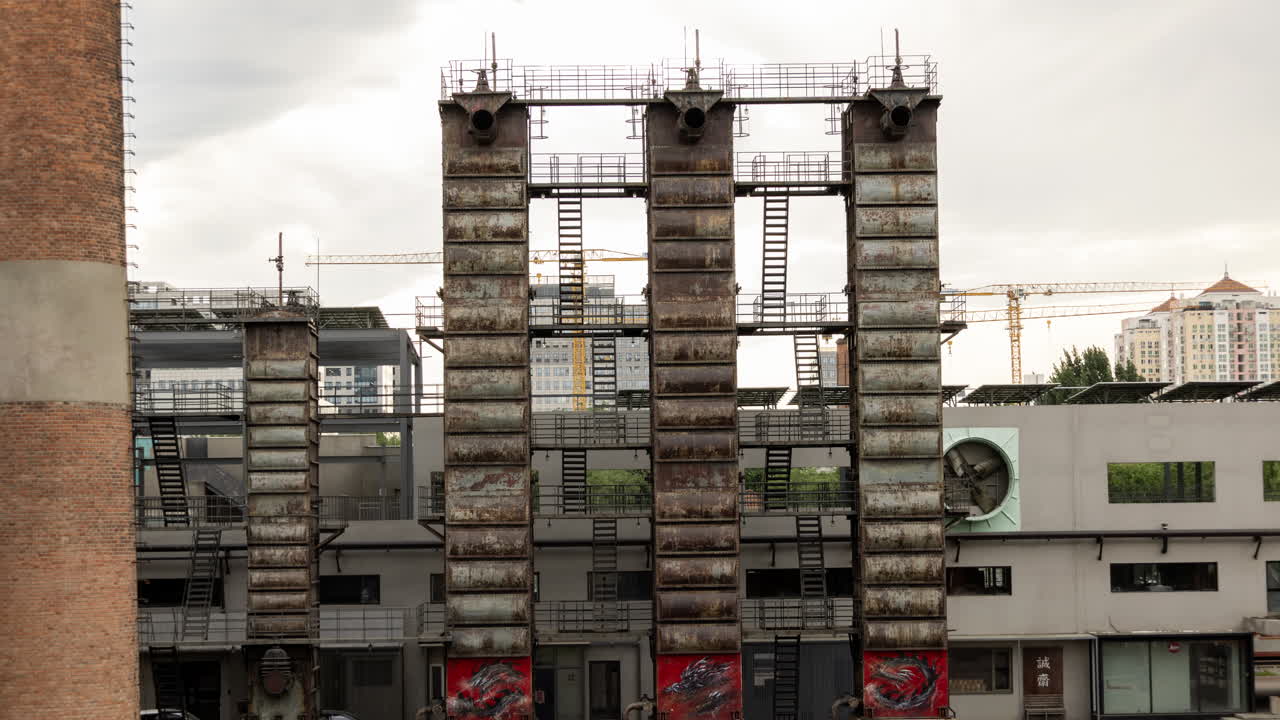 Timelapse of the Beijing city skyline from a high vantage point in vertical