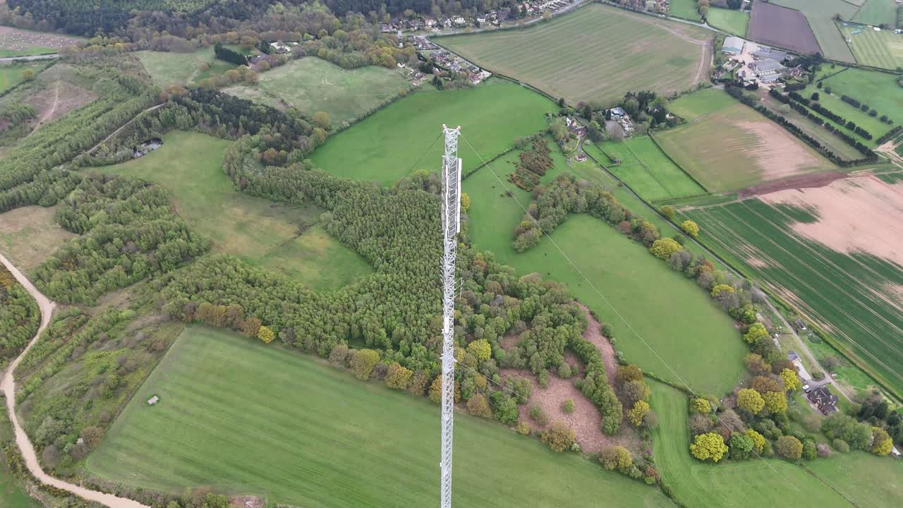 estación de transmisión de lichfield hopwas hill tamworth reino unido dron, ángulo aéreo alto