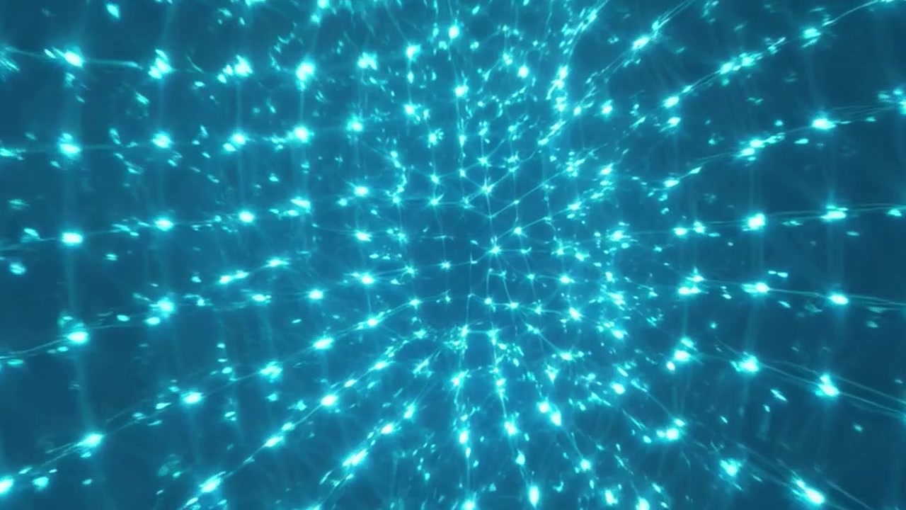 Abstract Glowing Blue Light Particles Forming a Geometric Grid