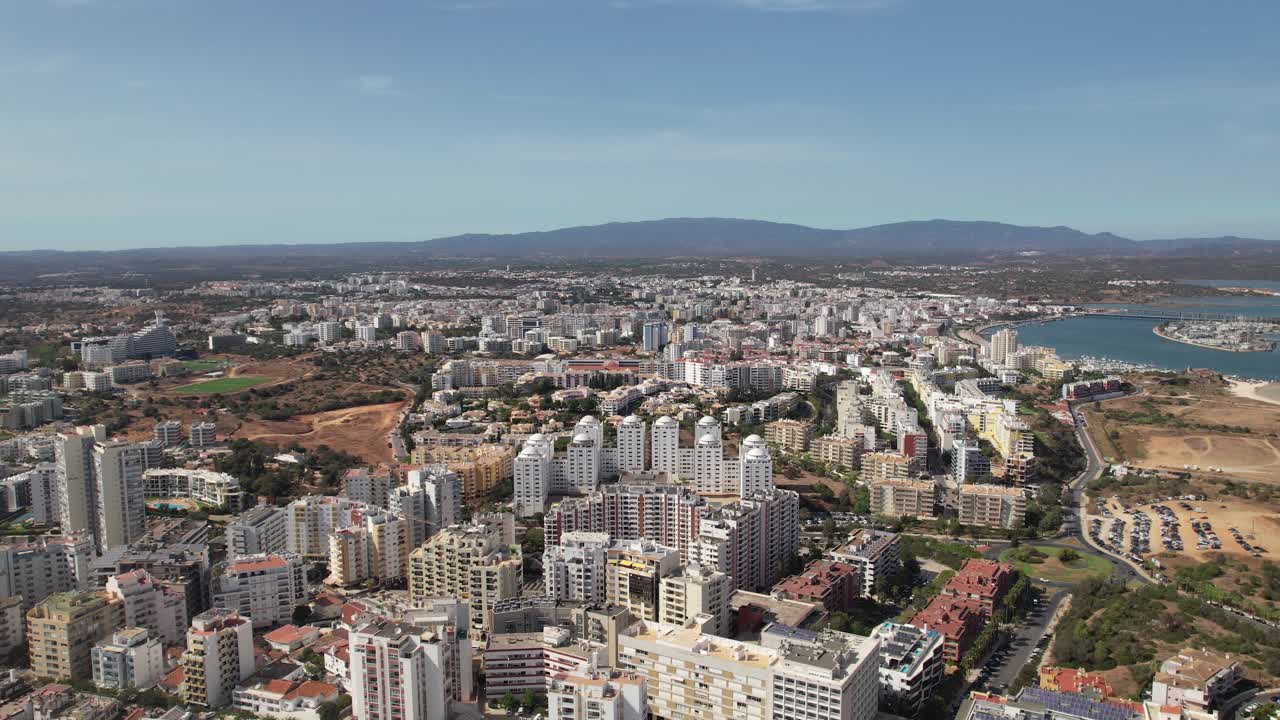 Tourist Portuguese City of Portimao Aerial View on a Sunny Day South Portugal Algarve