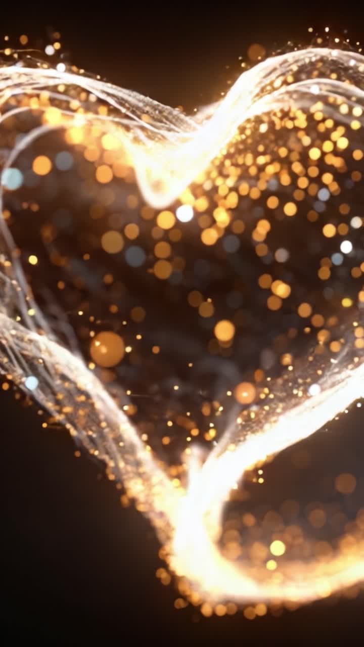 Una rappresentazione visiva mozzafiato di un cuore formato da un'intricata rete di particelle scintillanti e luce, che cattura l'essenza dell'amore e della connessione in un bellissimo design astratto.