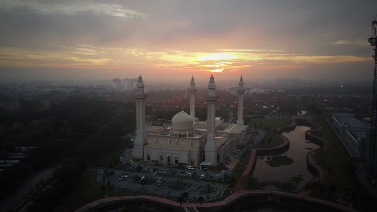 Aerial Footage - Sunrise at a Mosque.