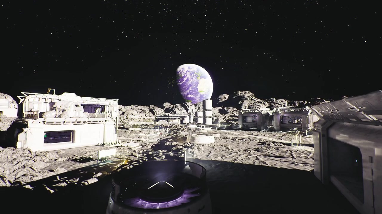 Montagem robótica de módulos de habitat em terreno lunar à noite